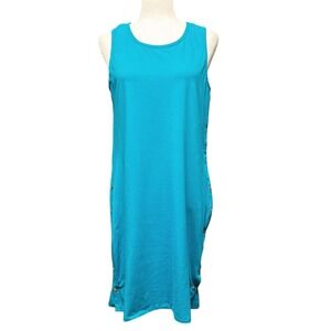 Tribal Sport Women Teal Blue Sleeveless Swimwear Side Snap Knit Dress Size M NWT